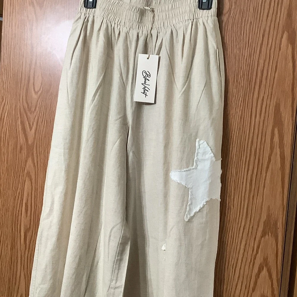Beige Wide-Leg Pants and top with Distressed Detail a set - Picture 1 of 9